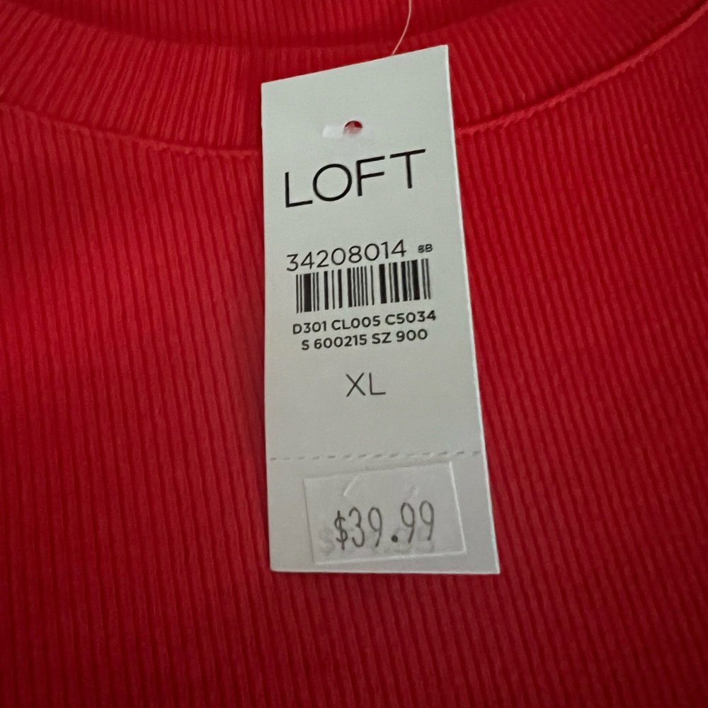 Beautiful Loft new with tags red-orange long sleeve top Great design size XL